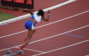 CARIFTA - Méghane Grandson au départ de la finale du 400 haies U20